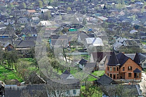 pochaiv aerial view at pochayev town in the ternopil oblast province of western ukraine