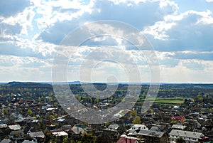 pochaiv aerial view at pochayev town in the ternopil oblast province of western ukraine