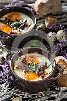 Poched Eggs in Cocotte for Easter Brunch.