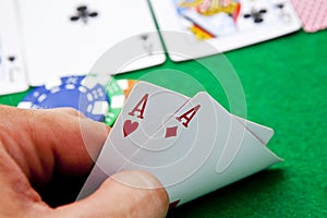 Pocket aces on a casino table