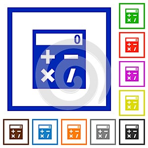 Pocket calculator flat framed icons