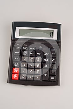 Pocket calculator on white background ready to be used