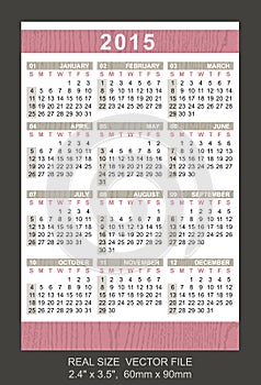 Pocket calendar 2015, start on Sunday