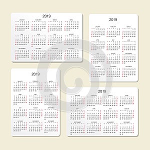 Pocket Calendar. 2019 Calendar. Vector print template.