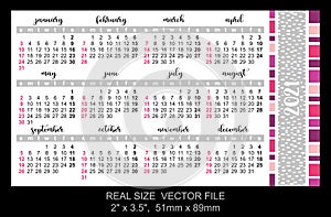 Pocket calendar 2021, start on Sunday, vector