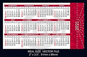 Pocket calendar 2021, start on Sunday, vector