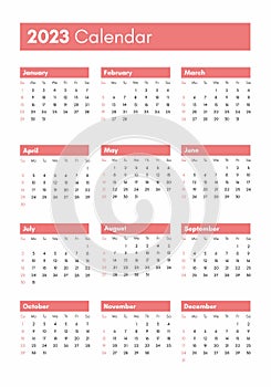 Pocket calendar on 2023 year. Vertical view