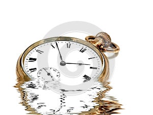 Pocket clock in gold with reflections