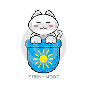 Pocket cute cat asian emoji icon for sunny mood