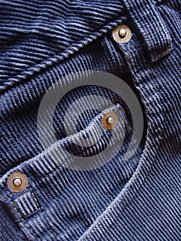 Pocket details on blue cords