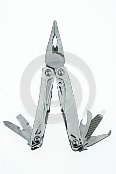 Pocket knife or Steel multi-function tools isolated on white background. Hand tools in industry jobs