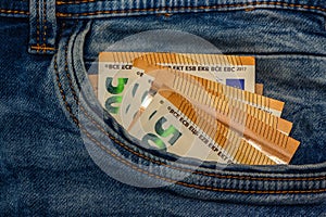 pocket money, 50 euro notes in jeans pocket 2