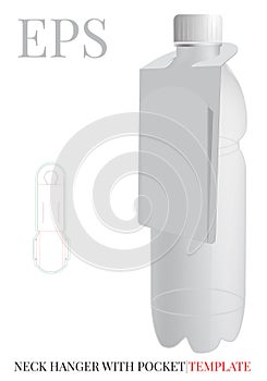 Bottle Neck Hanger Template, Vector with die cut / laser cut layers. Pocket Hanger, white, clear, blank isolated mock up
