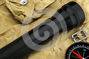 Pocket Searchlight and Compass on Backpack photo
