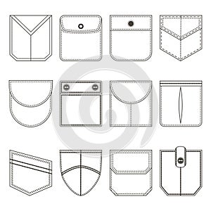 Pocket Thin Line Black Icon Set. Vector photo