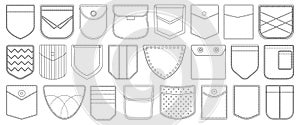 Pocket vector outline set icon. Vector illustration fabric pouch on white background. Isolated outline set icon pocket.