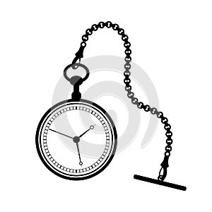 Pocket watch with chain isolated on white background.