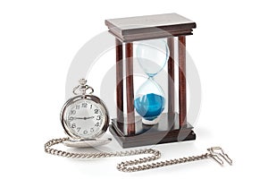 Pocket watch and hourglass