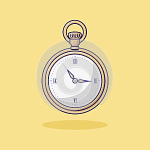 Pocket Watch Vector Illustration. Time. Vintage Item. Flat Cartoon Style Suitable for Web Landing Page, Banner, Flyer, Sticker,