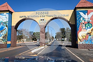 Pocone, Mato Grosso/Brazil - August 10, 2018: Gateway to the Transpantaneira in the Pantanal, Pocone, Mato Grosso, Brazil, South