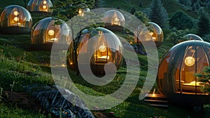 The pod hotel is situated in a magical valley with each pod designed to resemble a glowing crystal adding a touch of