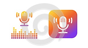 Podcast app icon vector or radio microphone modern design button, audio sound record mobile application in rounded square logo