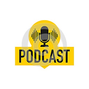 Podcast. Badge, icon, stamp, logo. Vector illustration.