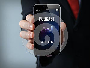 podcast businessman smartphone