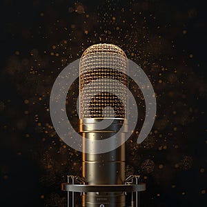 Podcast concept close up of golden microphone with sound waves