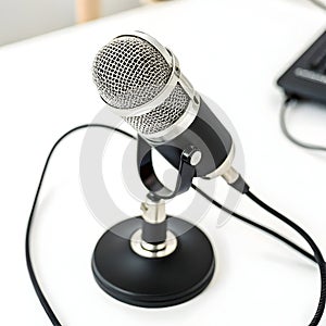 Podcast conversation microphone isolated on white background