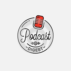Podcast digest logo. Round linear logo podcast