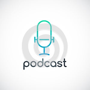 Podcast emblem. Studio table microphone icon.