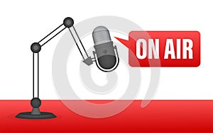 Podcast icon like on air live. Podcast. Badge, icon, stamp, logo. Radio broadcasting or streaming. Vector illustration.