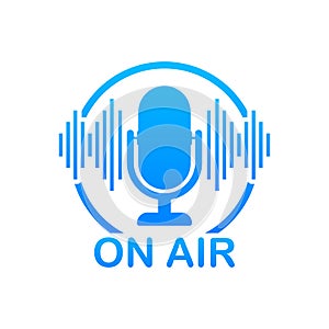 Podcast icon like on air live. Podcast. Badge, icon, stamp, logo. Radio broadcasting or streaming. Vector stock