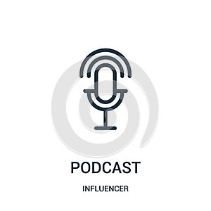 podcast icon vector from influencer collection. Thin line podcast outline icon vector illustration