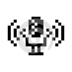 Podcast icon vector. Pixelated microphone with audio waves. Recording.
