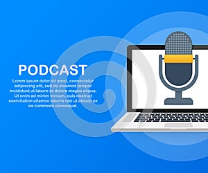 Podcast icon, vector symbol in flat isometric style isolated on color background. Vector illustration.