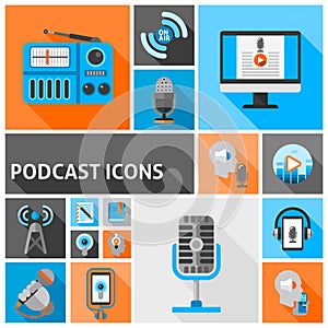 Podcast icons flat