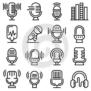 Podcast icons set, outline style