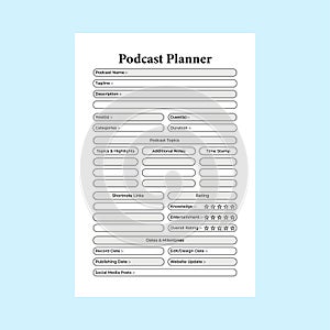 Podcast daily info checker KDP interior notebook. Podcast channel information tracker and scheduling logbook template. KDP