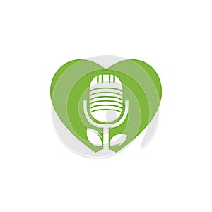 Podcast leaf nature ecology vector logo design.