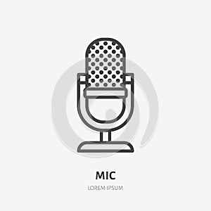 Podcast line icon, vector pictogram of microphone. Audio illustration, sign for music studio