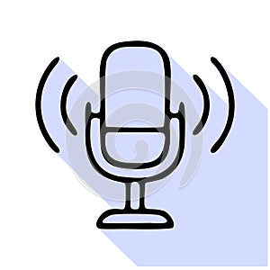 Podcast line icon, vector pictogram of microphone with sound waves