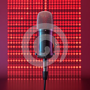 Podcast live streaming microphone with sound wave on magenta backdrop