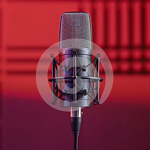 Podcast live streaming microphone with sound wave on magenta backdrop