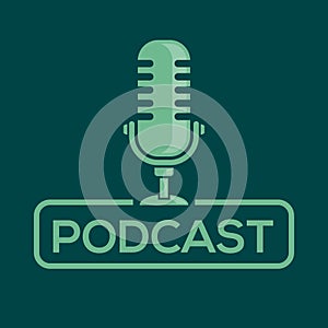 Podcast. Logo, badge, icon with retro microphone. Vector illustration