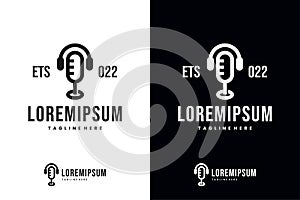 Podcast logo with mic and headphone concept