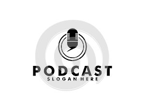 Podcast logo vector, Podcast with microphone logo inspiration. design template, vector illustration.