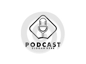 Podcast logo vector, Podcast with microphone logo inspiration. design template, vector illustration.