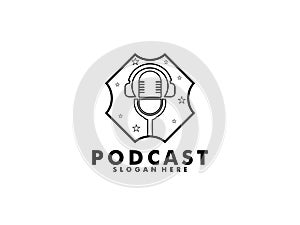 Podcast logo vector, Podcast with microphone logo inspiration. design template, vector illustration.